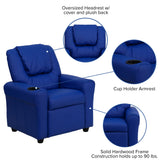 Vana Contemporary Blue Vinyl Kids Recliner with Cup Holder and Headrest