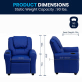 Vana Contemporary Blue Vinyl Kids Recliner with Cup Holder and Headrest