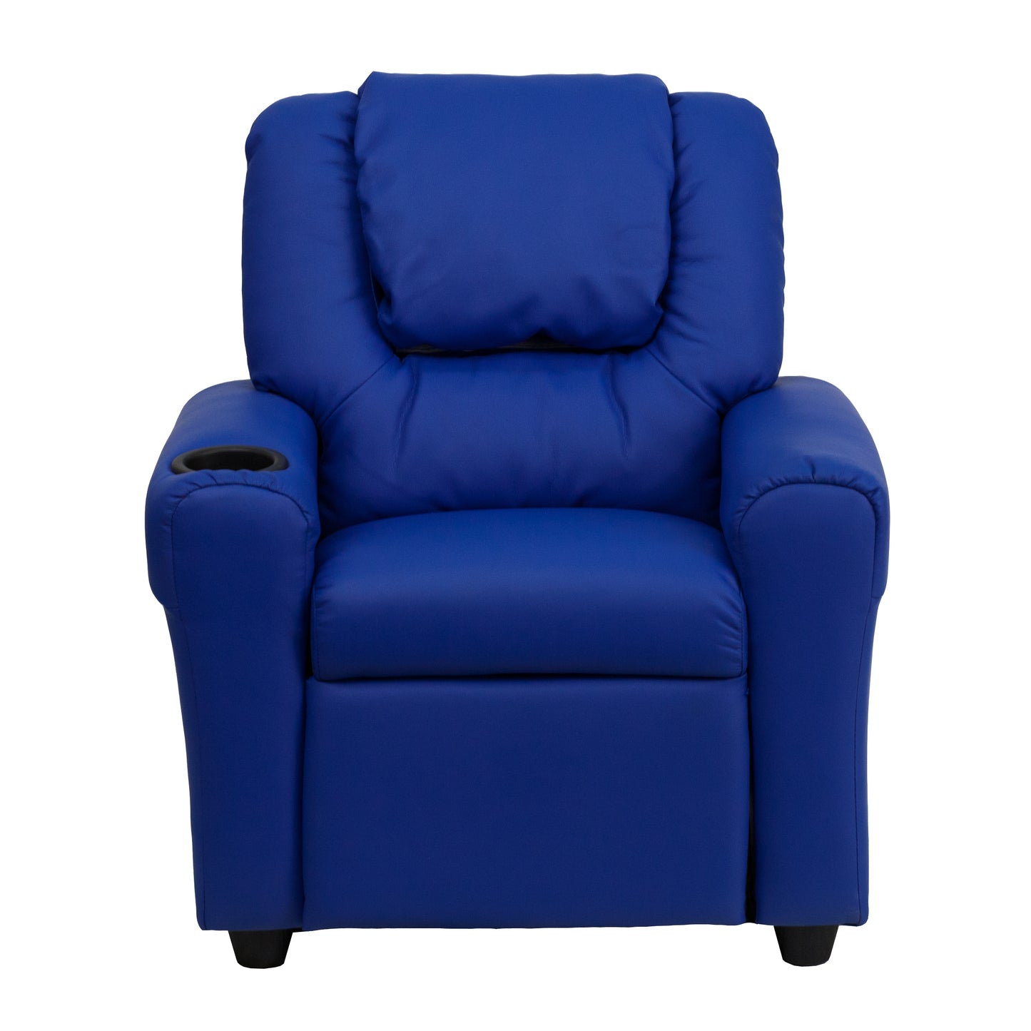 Vana Contemporary Blue Vinyl Kids Recliner with Cup Holder and Headrest
