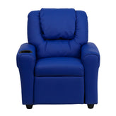 Vana Contemporary Blue Vinyl Kids Recliner with Cup Holder and Headrest