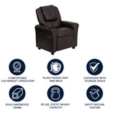 Vana Contemporary Brown LeatherSoft Kids Recliner with Cup Holder and Headrest