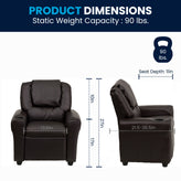 Vana Contemporary Brown LeatherSoft Kids Recliner with Cup Holder and Headrest