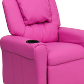 Vana Contemporary Hot Pink Vinyl Kids Recliner with Cup Holder and Headrest