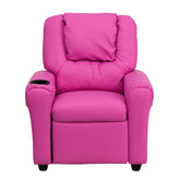 Vana Contemporary Hot Pink Vinyl Kids Recliner with Cup Holder and Headrest