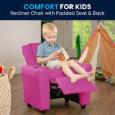 Vana Contemporary Hot Pink Vinyl Kids Recliner with Cup Holder and Headrest