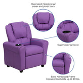 Vana Contemporary Lavender Vinyl Kids Recliner with Cup Holder and Headrest