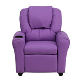 Vana Contemporary Lavender Vinyl Kids Recliner with Cup Holder and Headrest