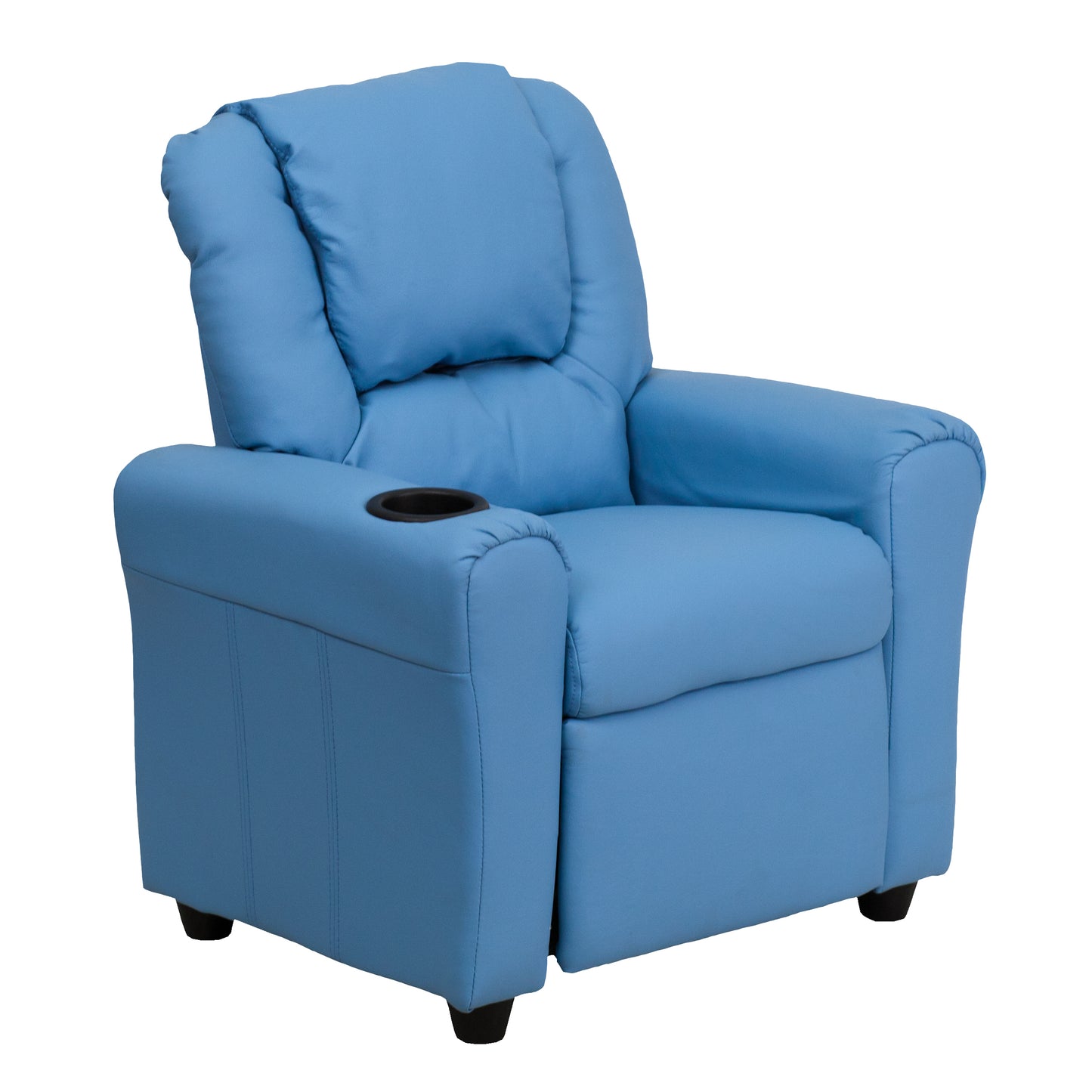 Vana Contemporary Light Blue Vinyl Kids Recliner with Cup Holder and Headrest