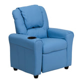 Vana Contemporary Light Blue Vinyl Kids Recliner with Cup Holder and Headrest