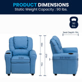 Vana Contemporary Light Blue Vinyl Kids Recliner with Cup Holder and Headrest