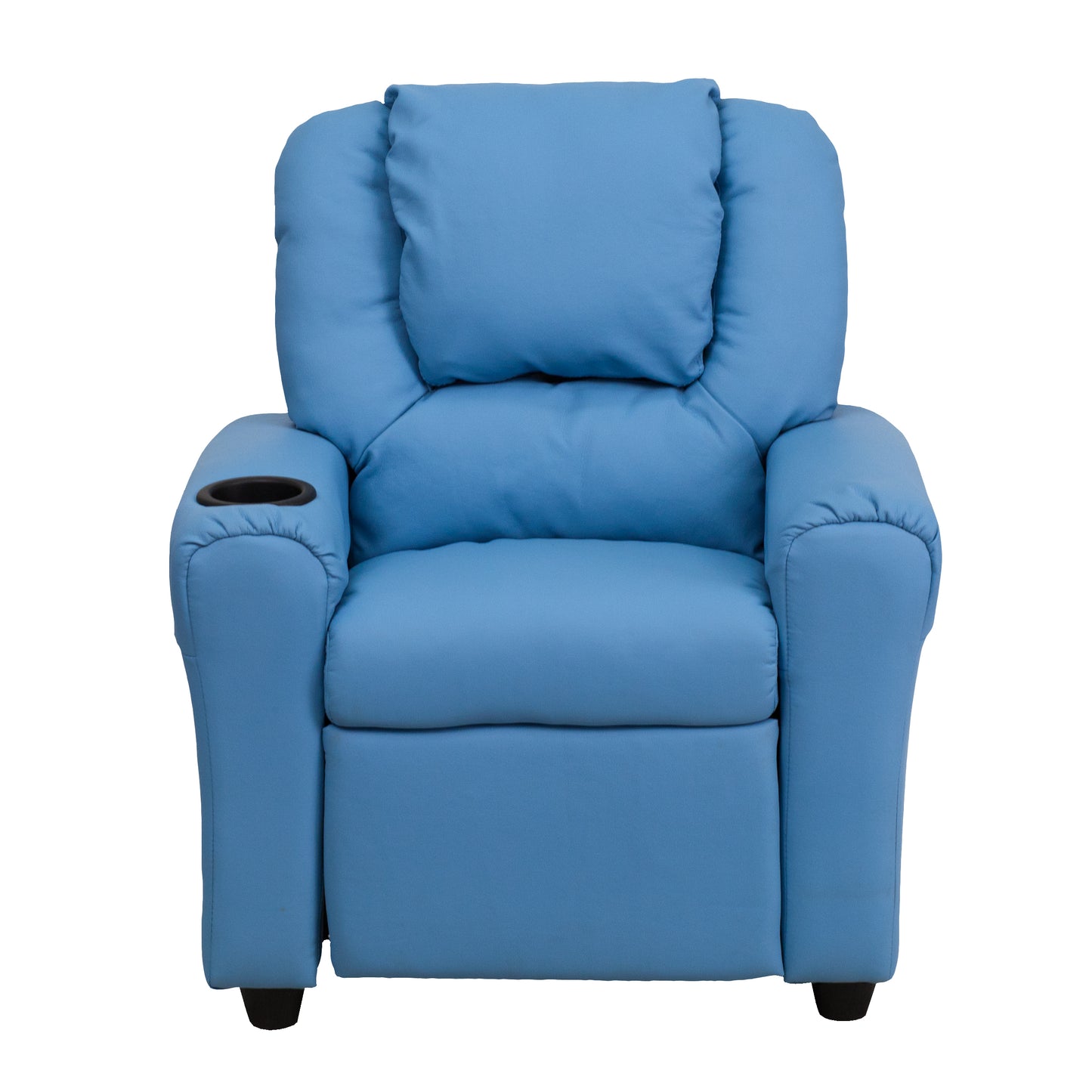 Vana Contemporary Light Blue Vinyl Kids Recliner with Cup Holder and Headrest