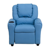Vana Contemporary Light Blue Vinyl Kids Recliner with Cup Holder and Headrest