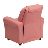 Vana Contemporary Pink Vinyl Kids Recliner with Cup Holder and Headrest