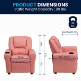 Vana Contemporary Pink Vinyl Kids Recliner with Cup Holder and Headrest