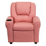 Vana Contemporary Pink Vinyl Kids Recliner with Cup Holder and Headrest