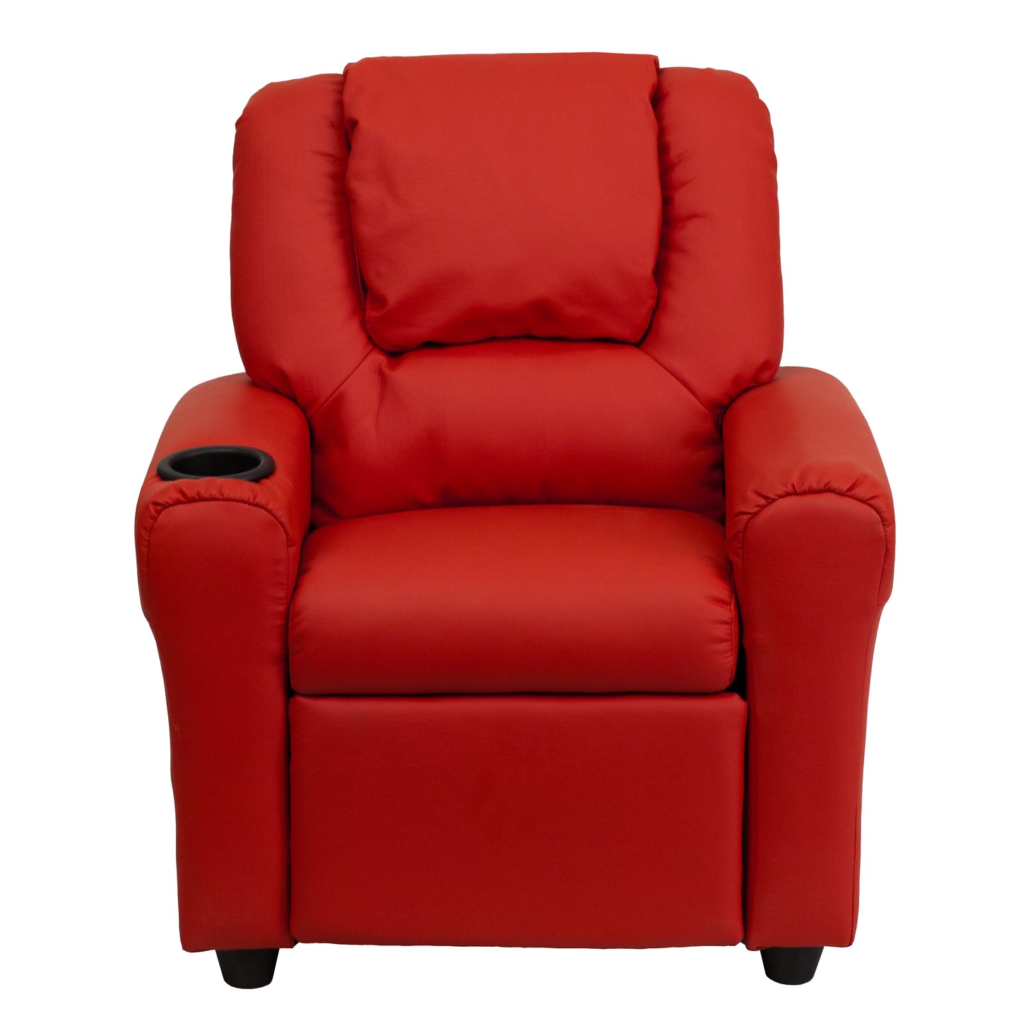 Vana Contemporary Red Vinyl Kids Recliner with Cup Holder and Headrest