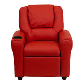 Vana Contemporary Red Vinyl Kids Recliner with Cup Holder and Headrest