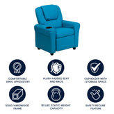 Vana Contemporary Turquoise Vinyl Kids Recliner with Cup Holder and Headrest