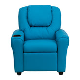 Vana Contemporary Turquoise Vinyl Kids Recliner with Cup Holder and Headrest