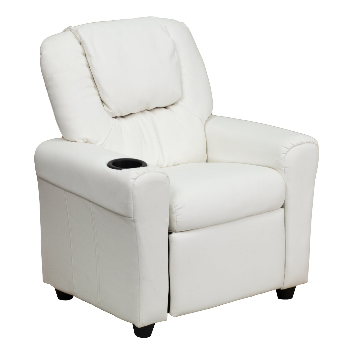 Vana Contemporary White Vinyl Kids Recliner with Cup Holder and Headrest