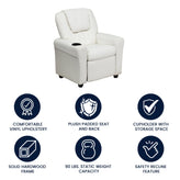 Vana Contemporary White Vinyl Kids Recliner with Cup Holder and Headrest