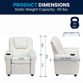 Vana Contemporary White Vinyl Kids Recliner with Cup Holder and Headrest