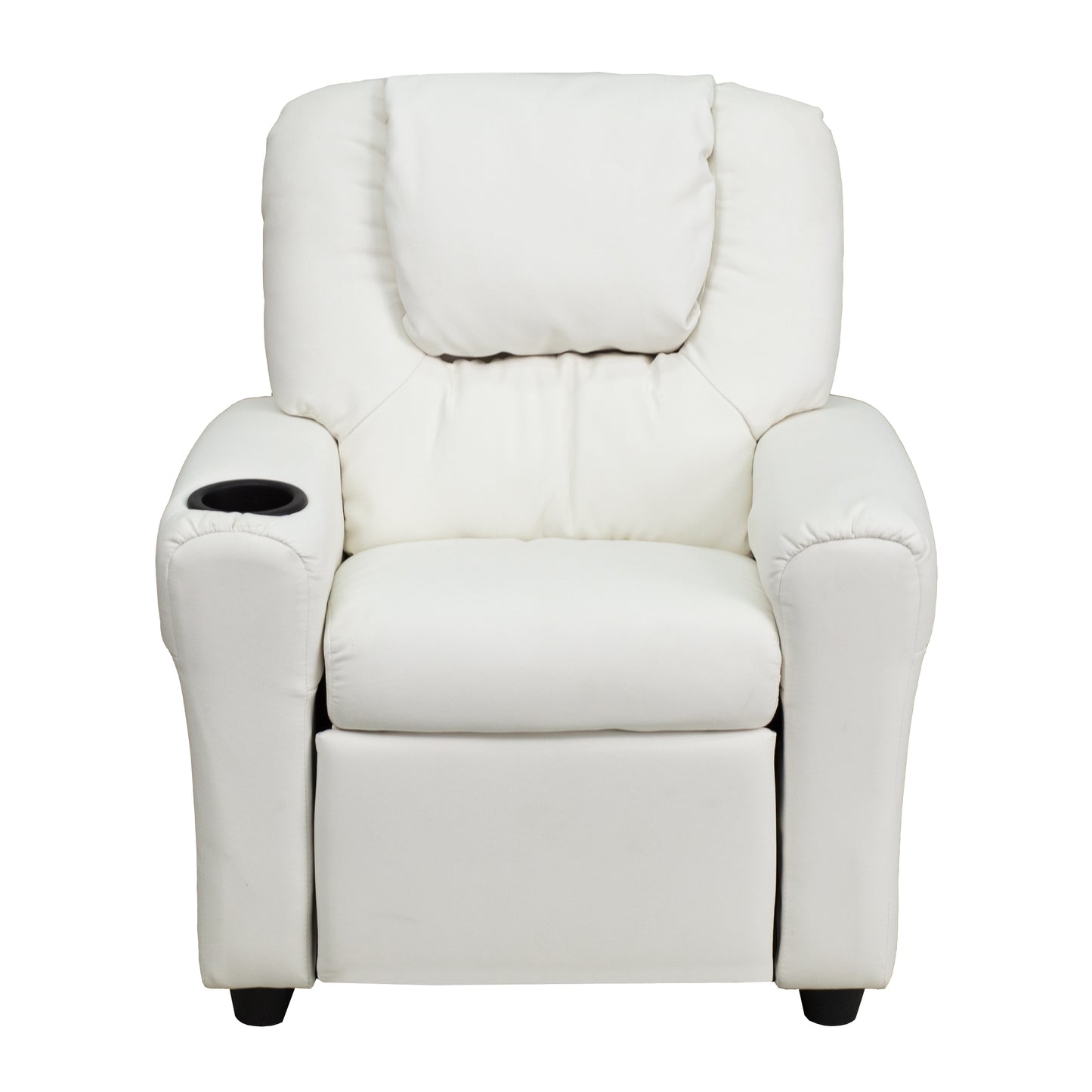 Vana Contemporary White Vinyl Kids Recliner with Cup Holder and Headrest