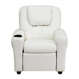 Vana Contemporary White Vinyl Kids Recliner with Cup Holder and Headrest