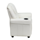 Vana Contemporary White Vinyl Kids Recliner with Cup Holder and Headrest