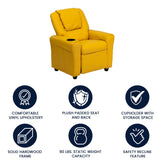 Vana Contemporary Yellow Vinyl Kids Recliner with Cup Holder and Headrest