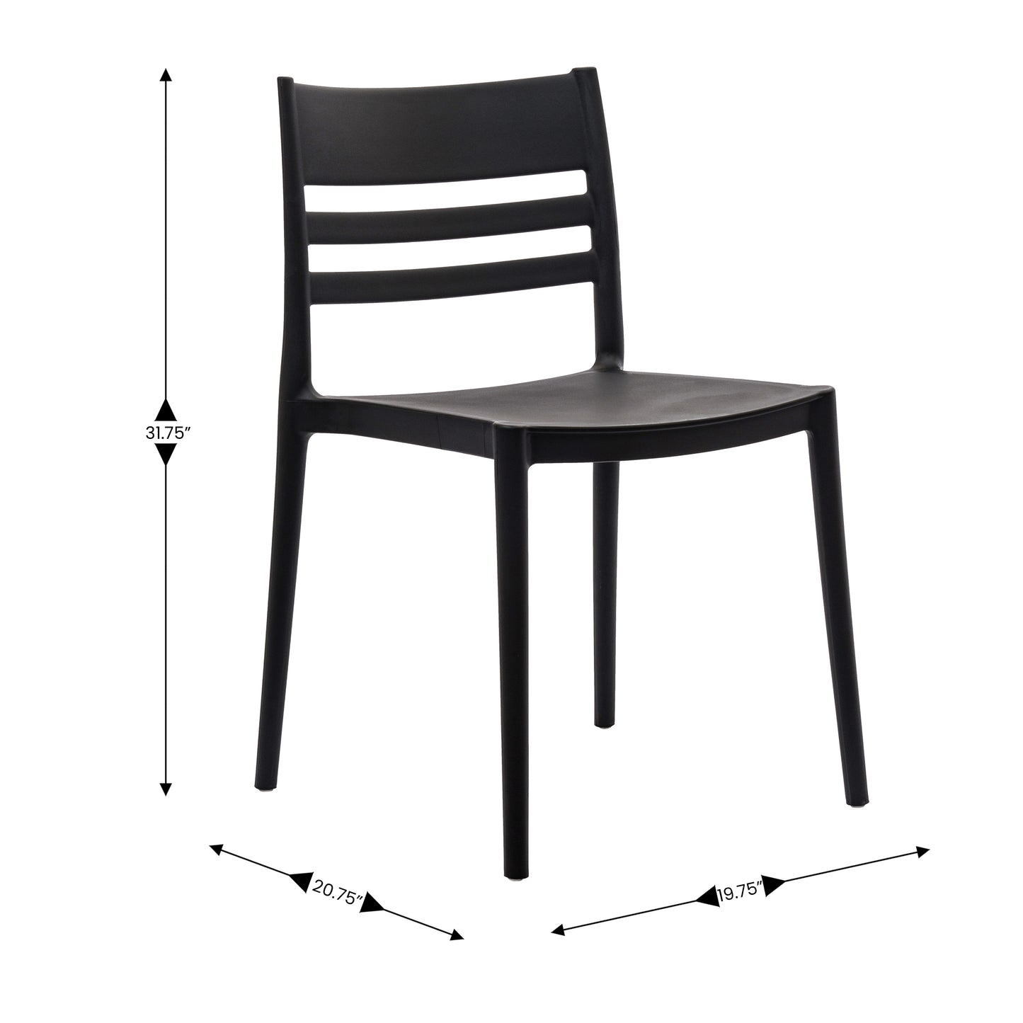 Bridgeport Indoor-Outdoor Stacking Patio Chair with Slatted Backrest, Commercial All-Weather Resin Chair in Black