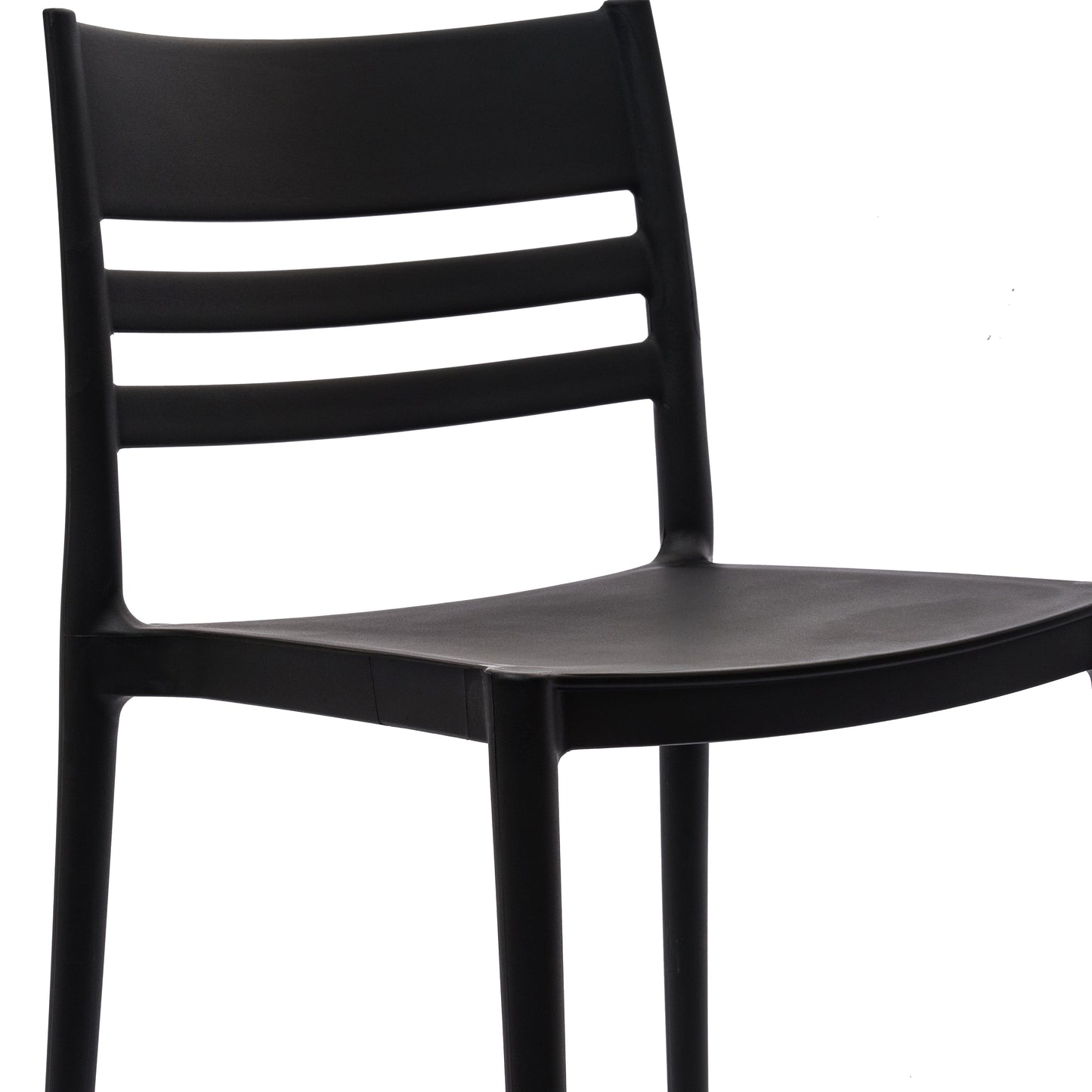 Bridgeport Indoor-Outdoor Stacking Patio Chair with Slatted Backrest, Commercial All-Weather Resin Chair in Black