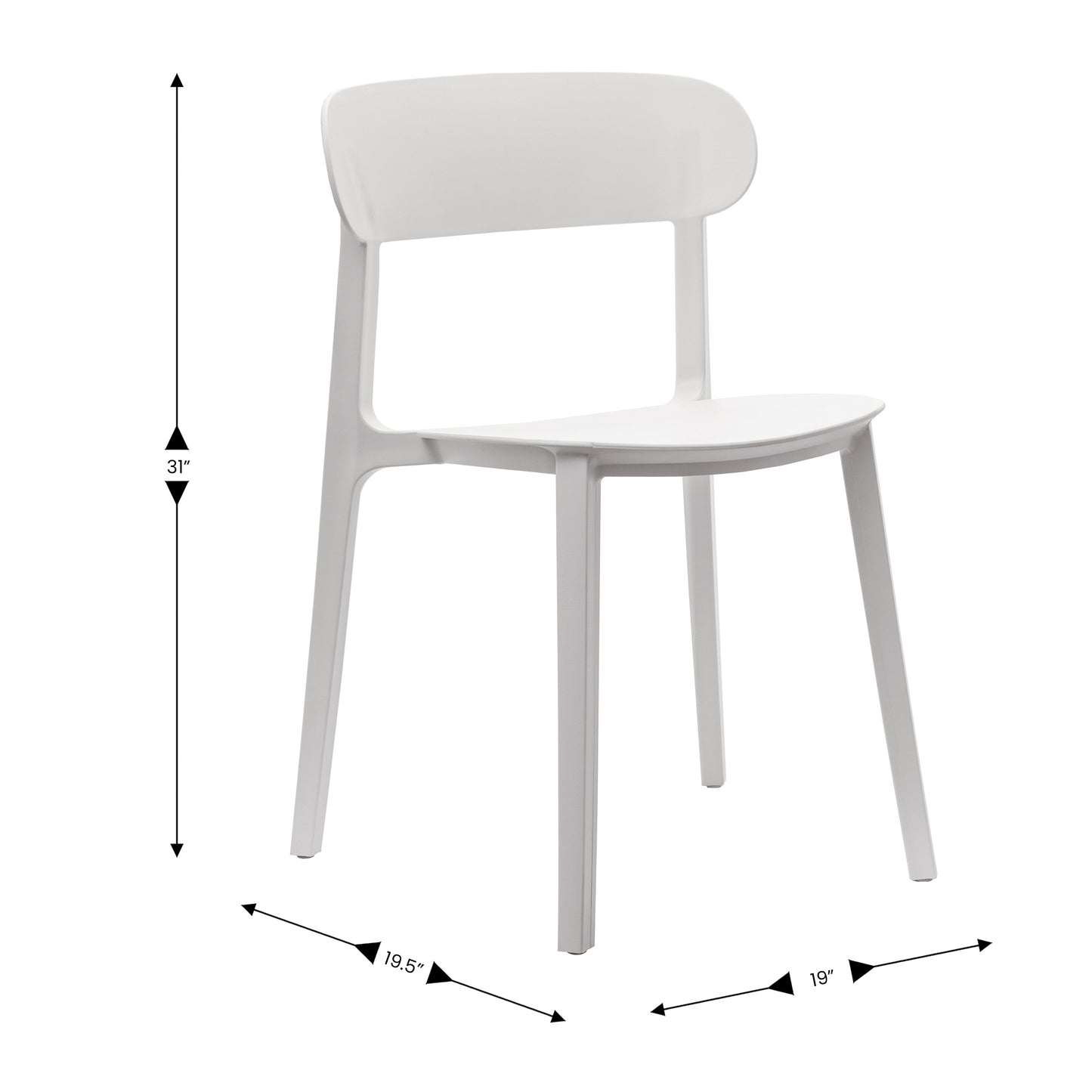 Dover Indoor-Outdoor Stacking Patio Chair with Curved Backrest, Commercial All-Weather Resin Chair in White