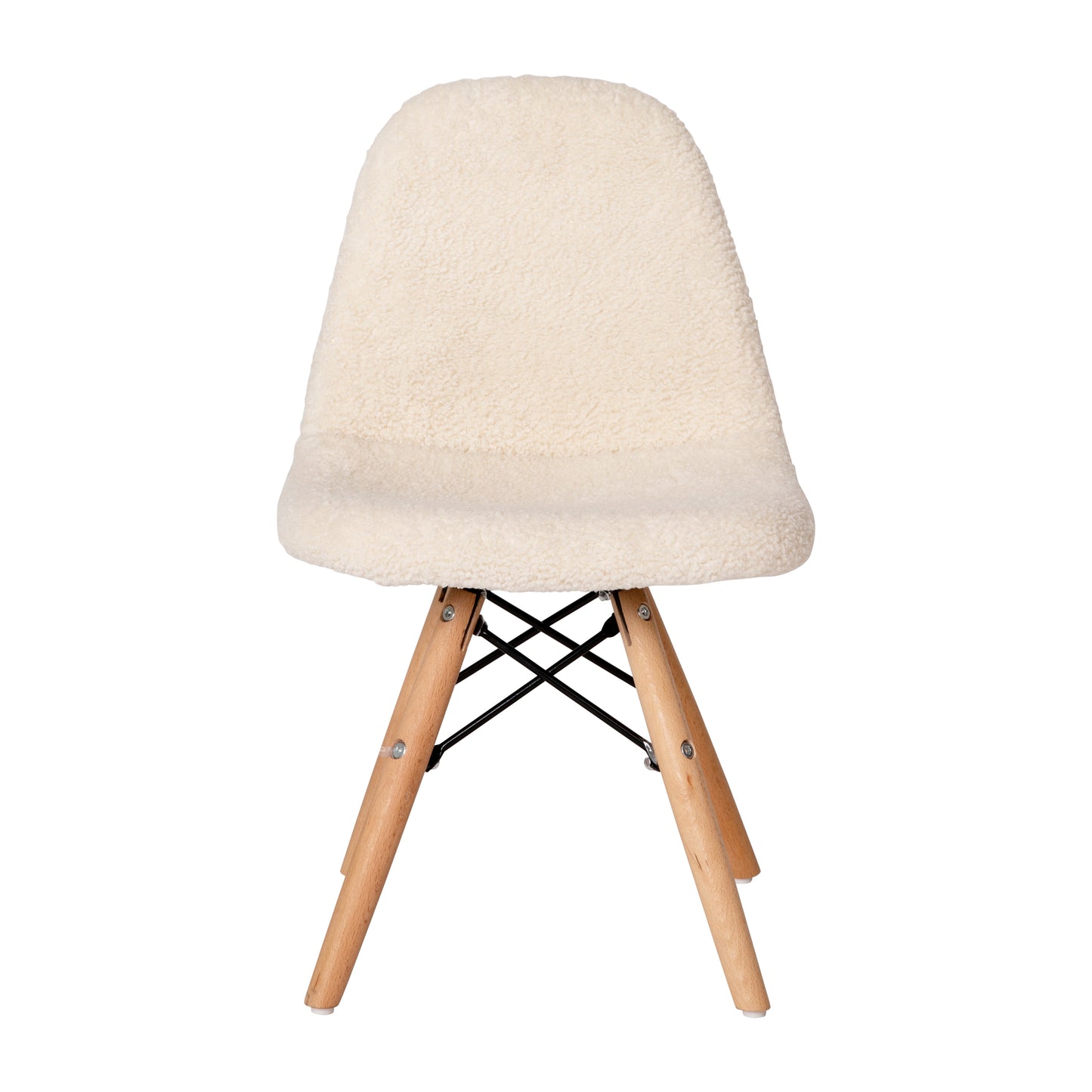 Zula Kid's Modern Padded Armless Faux Faux Shearling Accent Chair with Beechwood Legs in Off-White