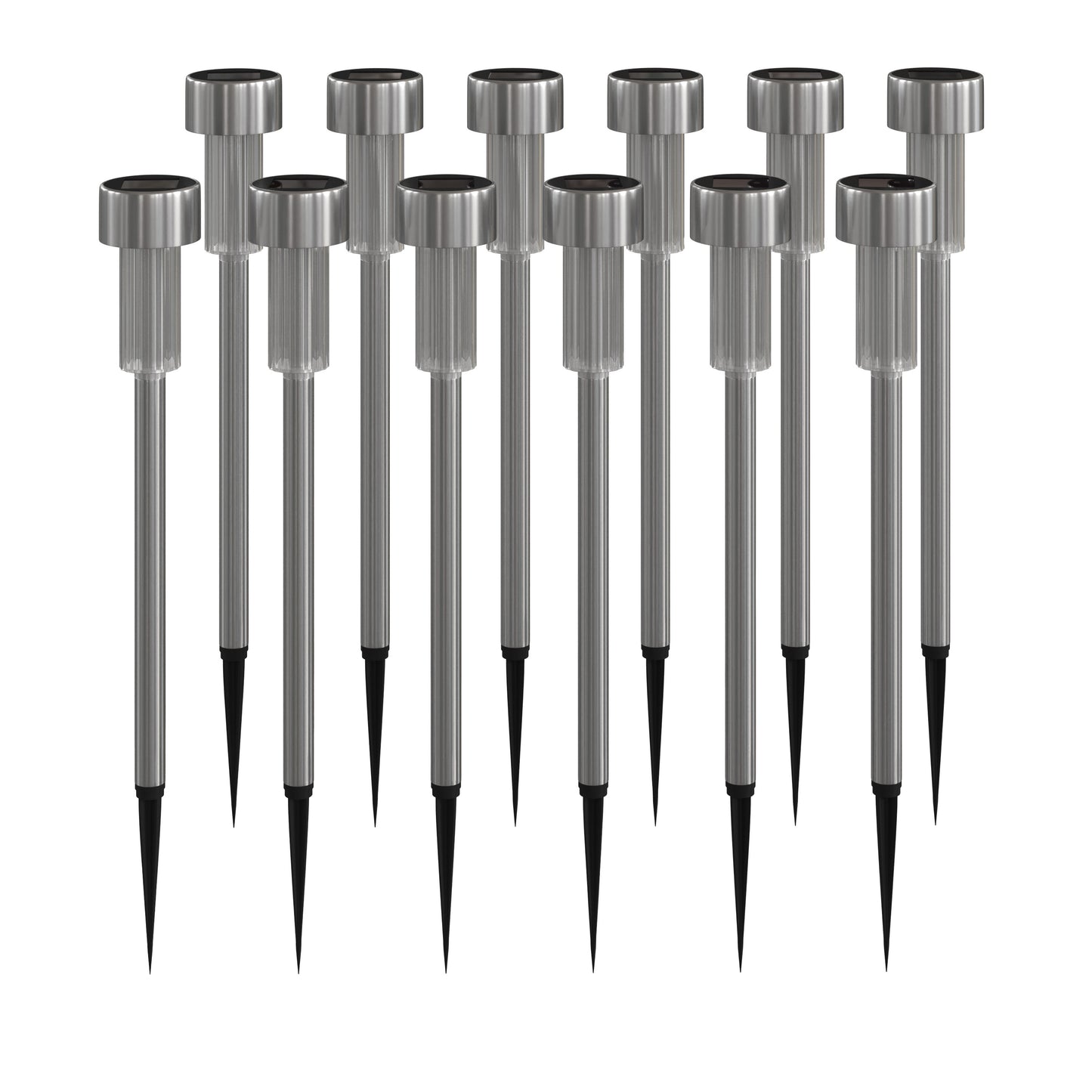 Hartford 12 Pack Stainless Steel LED Solar Lights, Weather Resistant Outdoor Solar Powered Lights for Pathway, Garden, & Yard