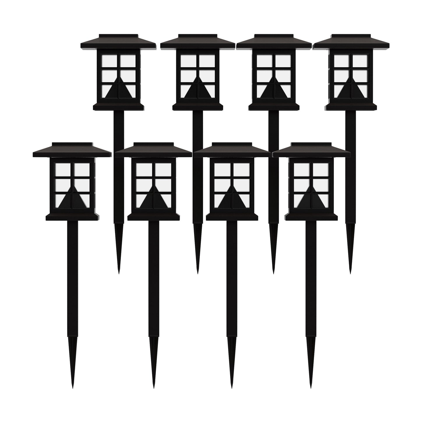 Halsey 8 Pack Brown Lantern Style LED Solar Lights Weather Resistant Outdoor Solar Powered Lights for Pathway, Garden, & Yard