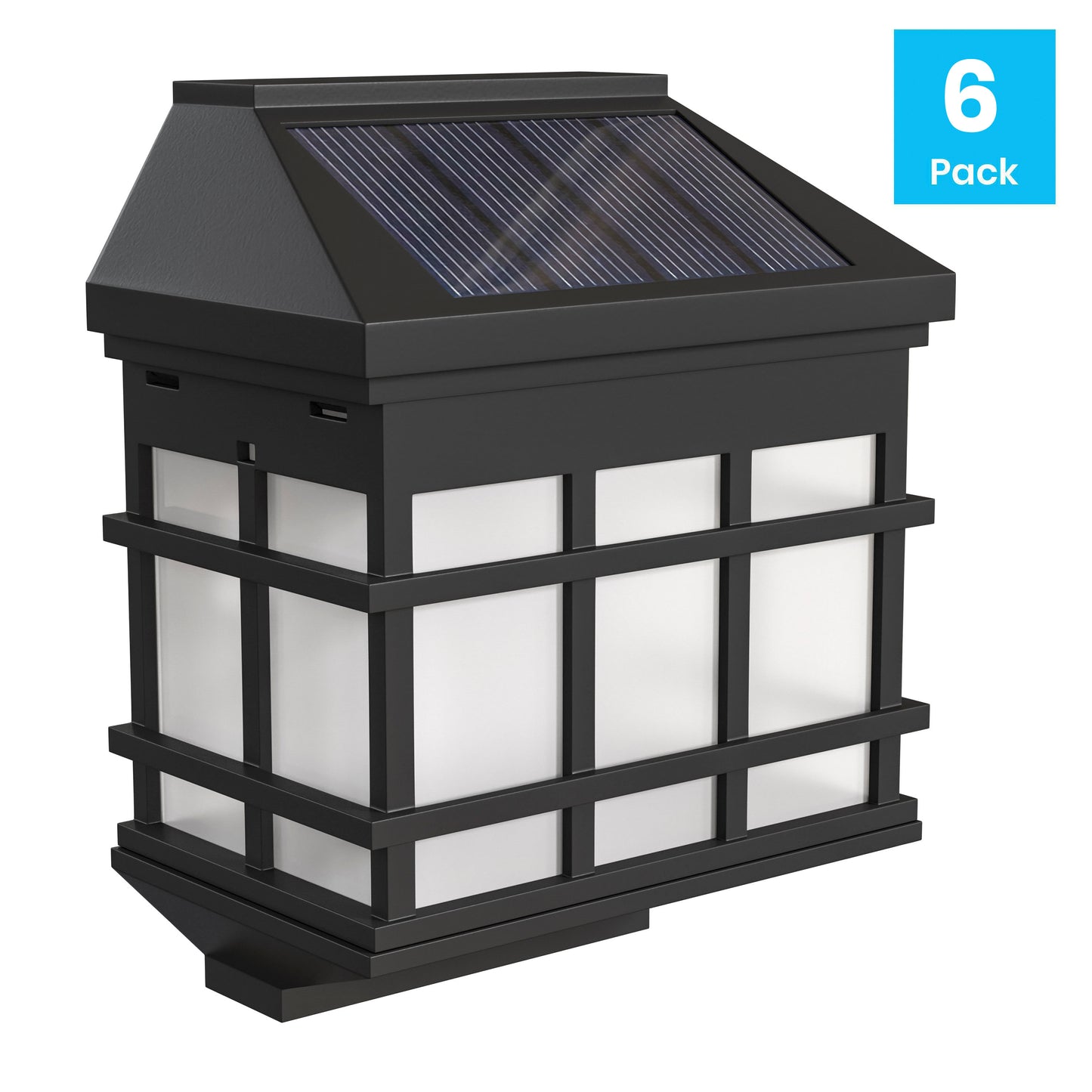 Holder 6 Pack Wall Mount LED Solar Lights - Weather Resistant Black Decorative Solar Powered Lights - Deck and Fencing Solar Lights