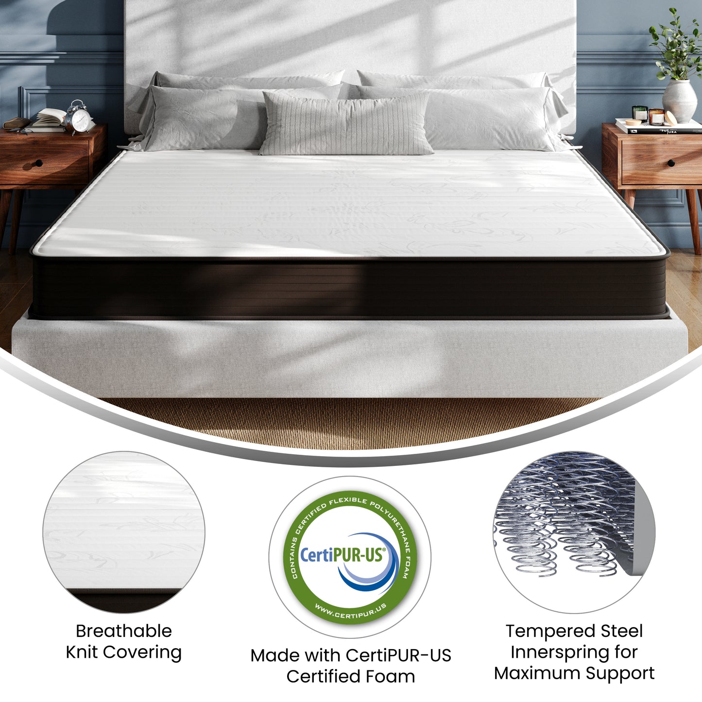 Dream 8 Inch Hybrid Mattress, King Size High Density Foam and Innerspring Mattress in a Box, CertiPur-US Certified Foam