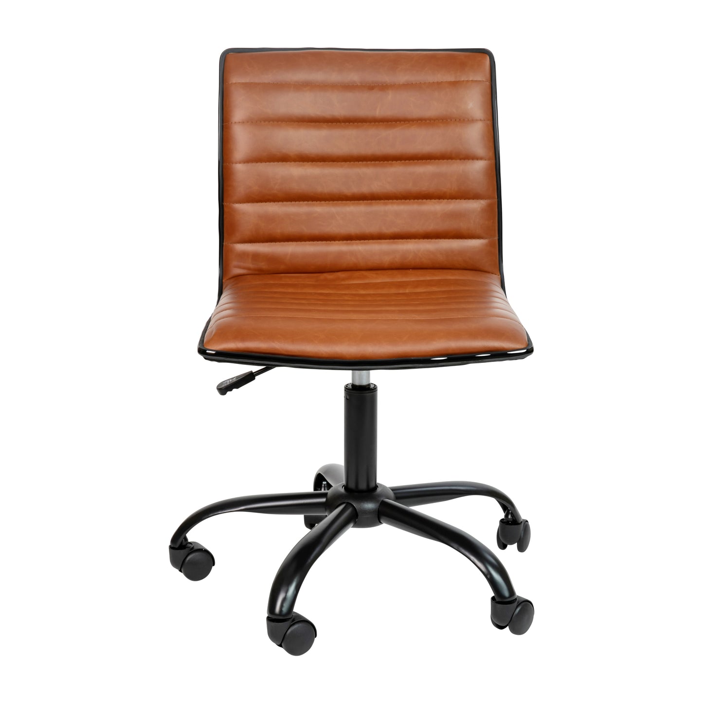 Alan Low Back Designer Armless Brown Ribbed Swivel Task Office Chair with Black Frame and Base