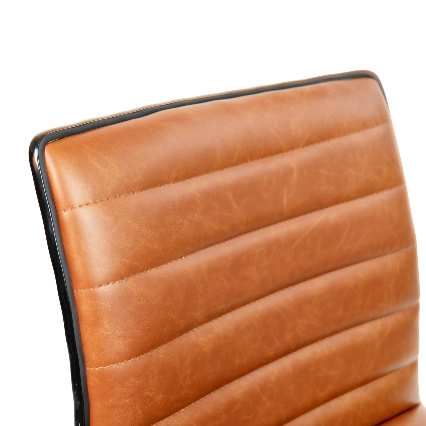 Alan Low Back Designer Armless Brown Ribbed Swivel Task Office Chair with Black Frame and Base