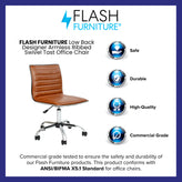Alan Low Back Designer Armless Brown Ribbed Swivel Task Office Chair