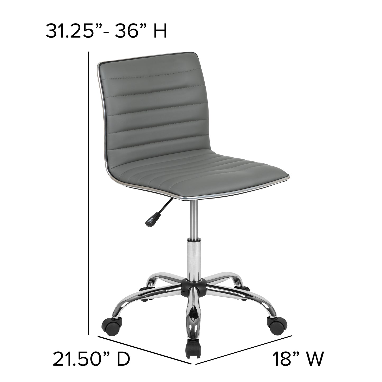 Alan Low Back Designer Armless Light Gray Ribbed Swivel Task Office Chair