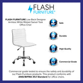 Alan Low Back Designer Armless White Ribbed Swivel Task Office Chair