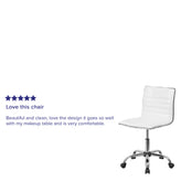 Alan Low Back Designer Armless White Ribbed Swivel Task Office Chair
