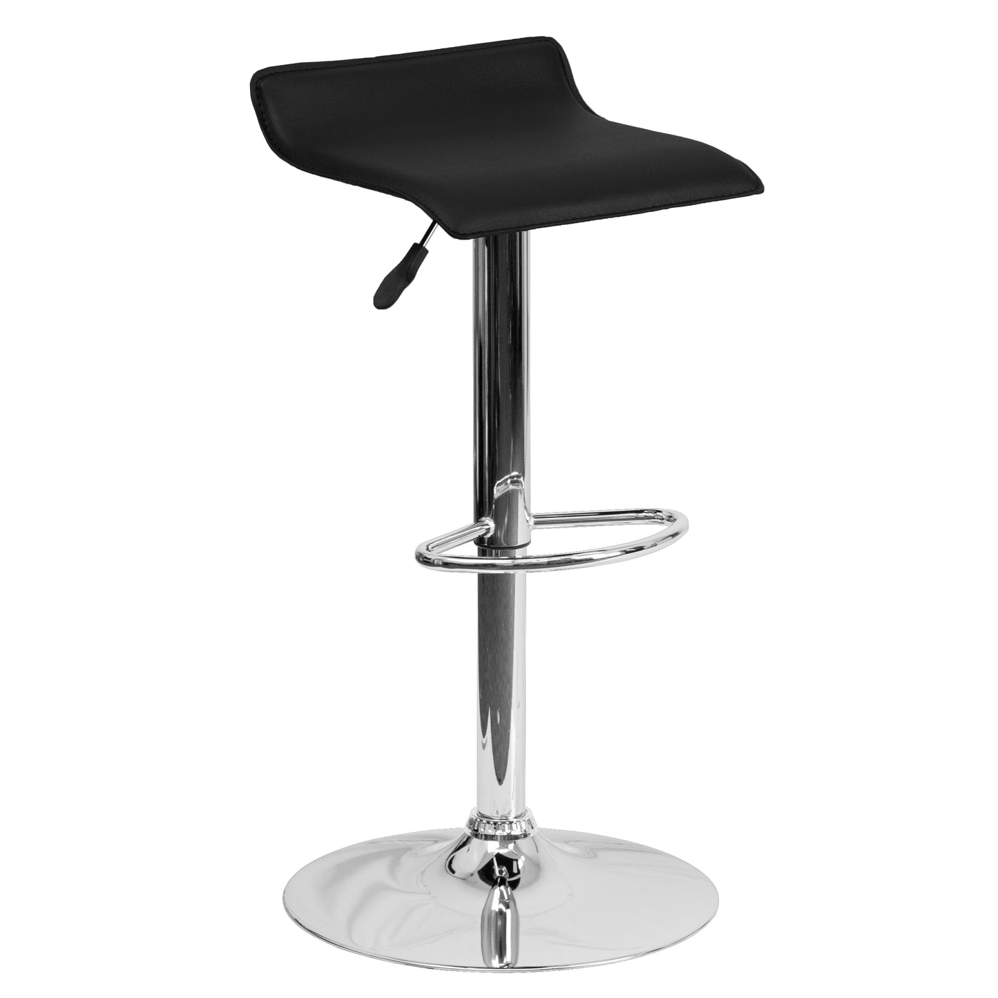 Dax Contemporary Black Vinyl Adjustable Height Barstool with Solid Wave Seat and Chrome Base
