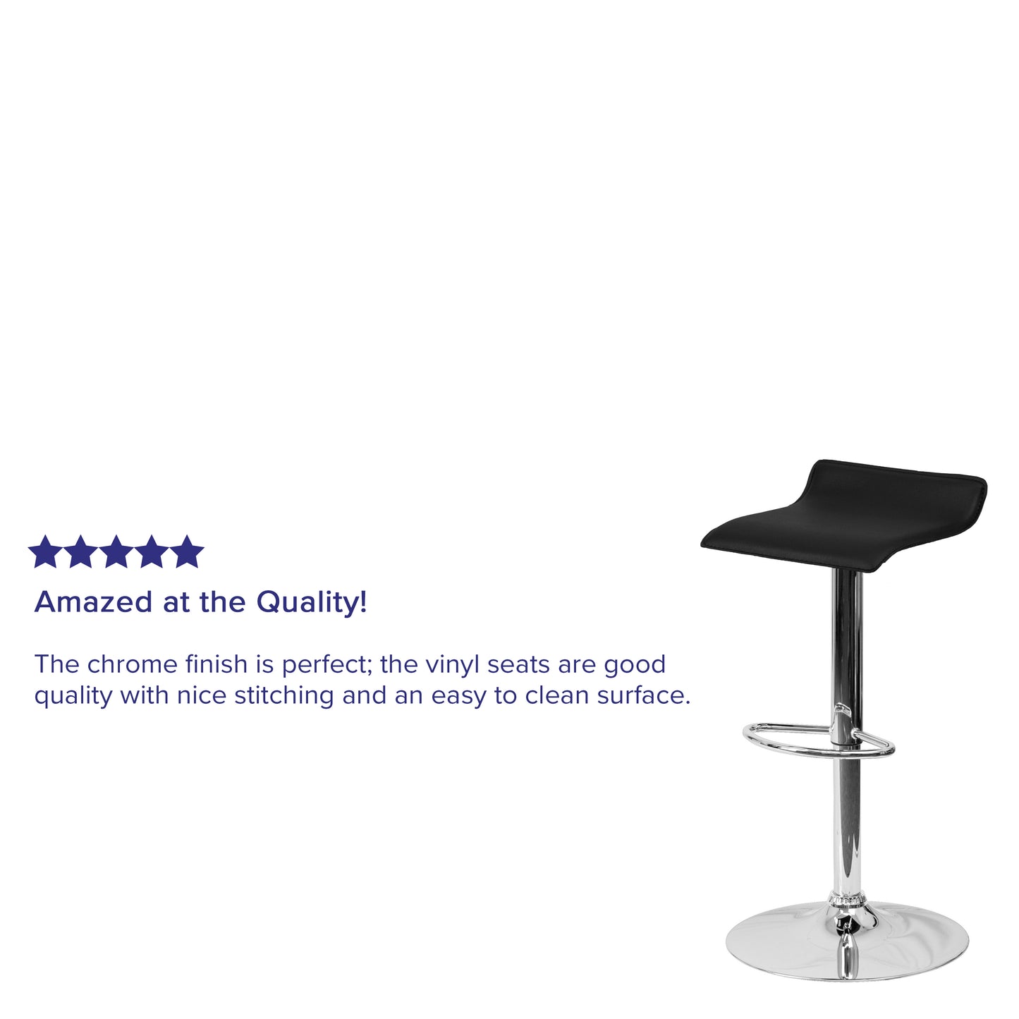 Dax Contemporary Black Vinyl Adjustable Height Barstool with Solid Wave Seat and Chrome Base