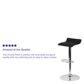 Dax Contemporary Black Vinyl Adjustable Height Barstool with Solid Wave Seat and Chrome Base