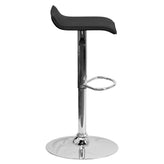 Dax Contemporary Black Vinyl Adjustable Height Barstool with Solid Wave Seat and Chrome Base