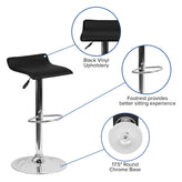 Dax Contemporary Black Vinyl Adjustable Height Barstool with Solid Wave Seat and Chrome Base