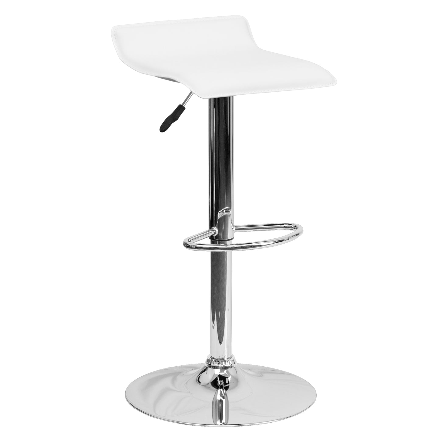 Dax Contemporary White Vinyl Adjustable Height Barstool with Solid Wave Seat and Chrome Base